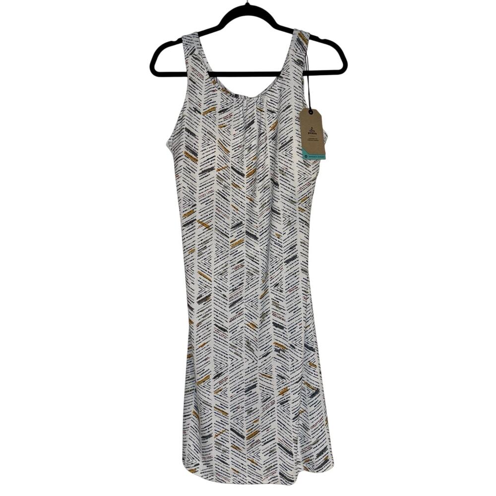 NEW PrAna Skypath Dress XL White‎ w/Multicolor Pattern Knit Sleeveless Shelf Bra